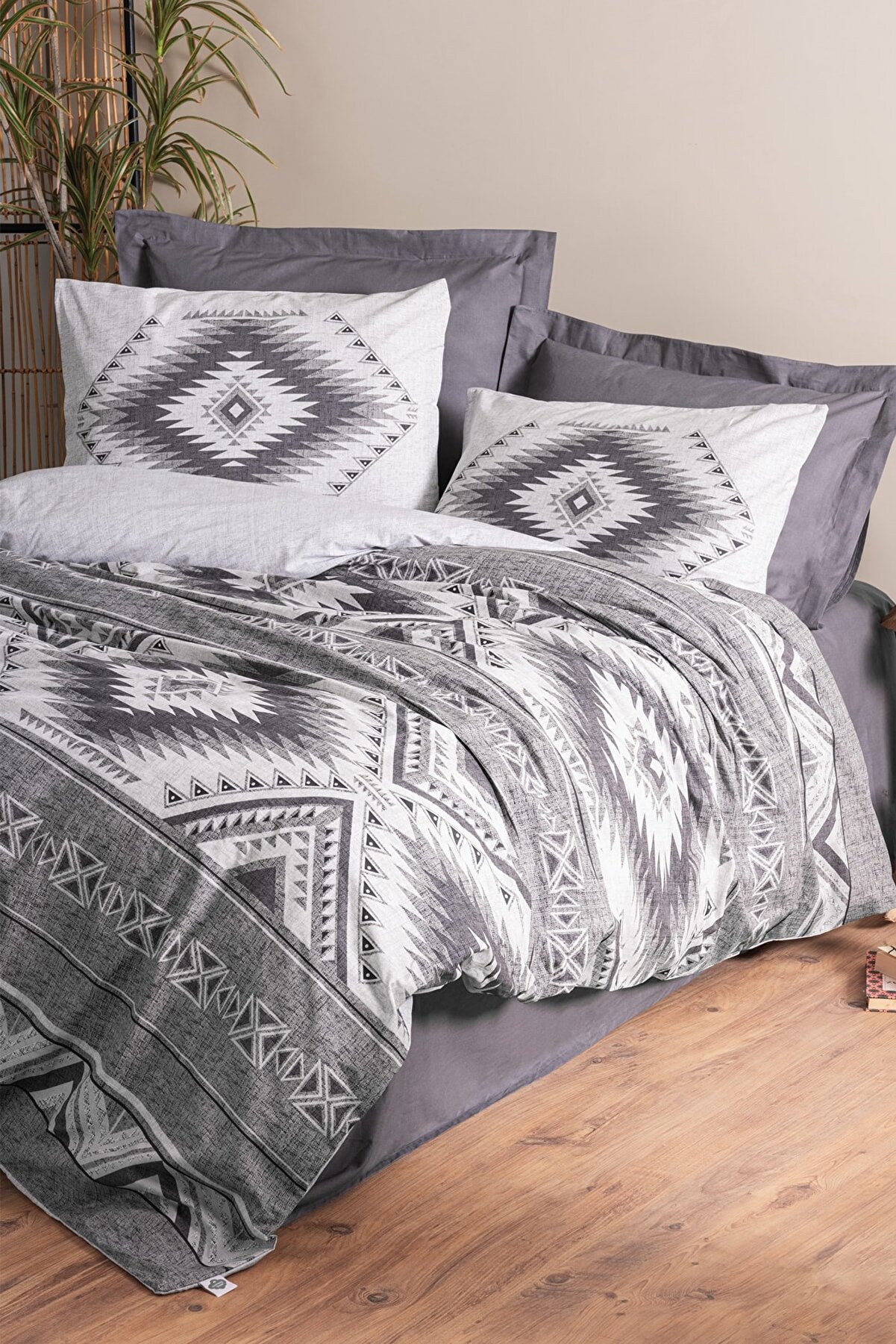 Ethnic Double Duvet Cover Set Delos Anthracite