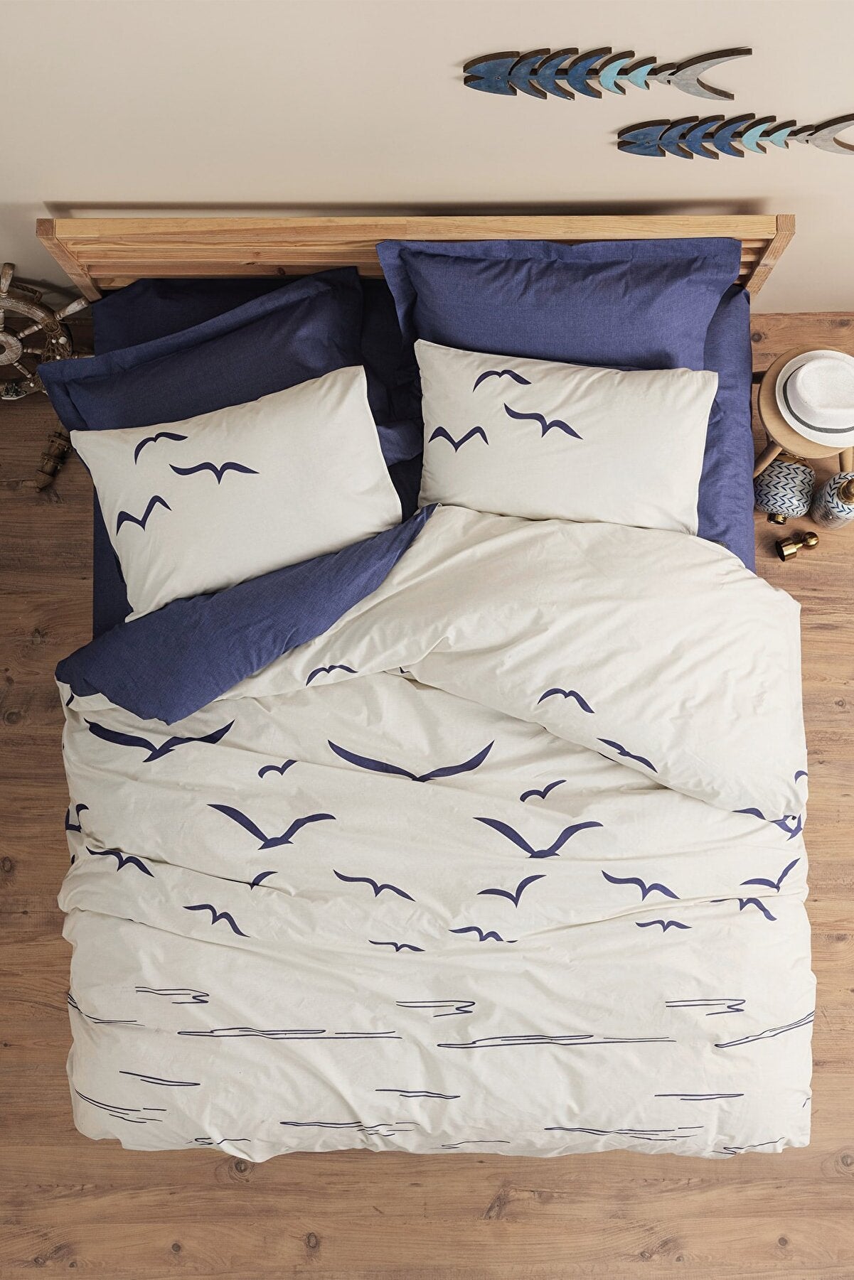 Maritime Double Duvet Cover Set Larum Navy Blue