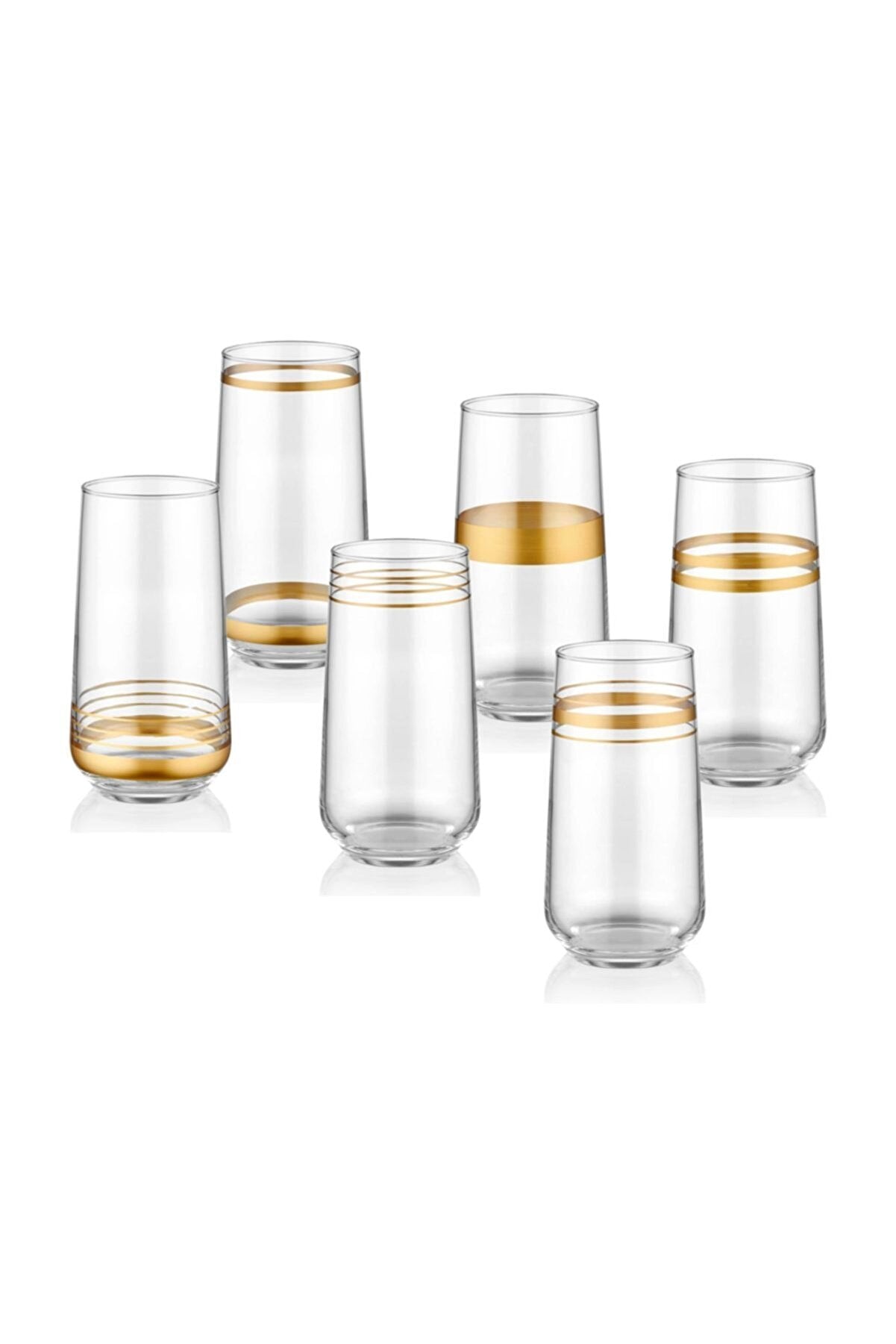 Lines Water Glass Tall Set of 6 - Gold