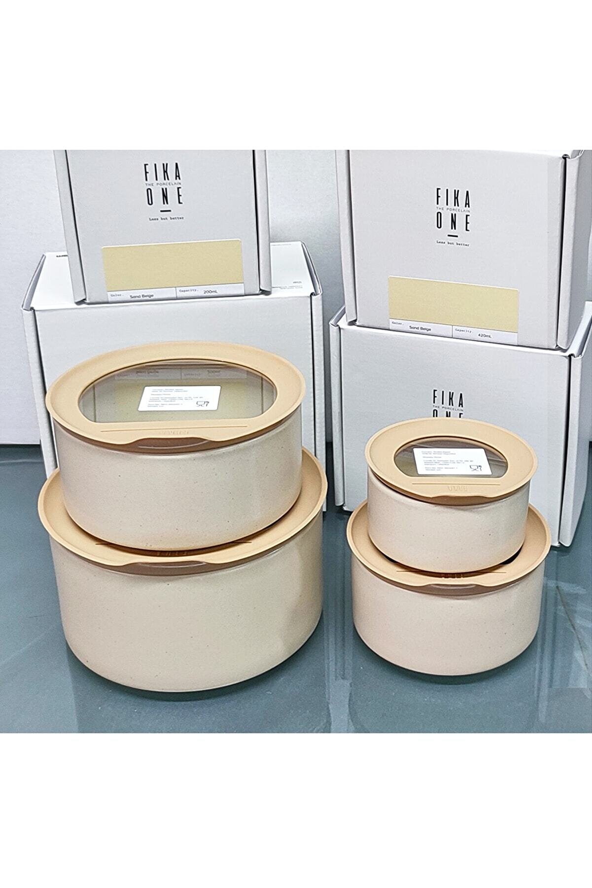 FIKA ONE CERAMIC STORAGE CONTAINER SET 4 PIECES BEIGE