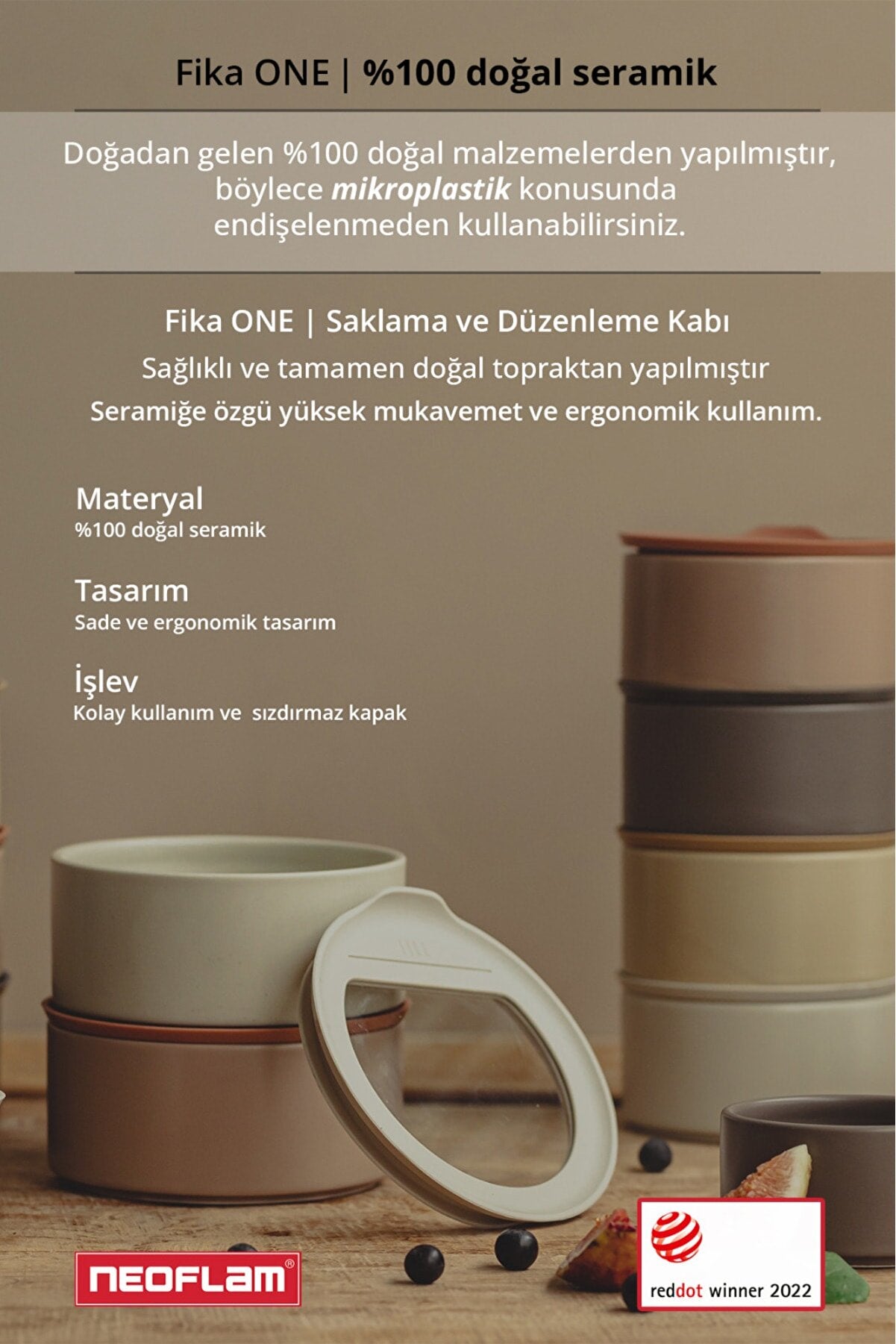 FIKA ONE SERAMIK SAKLAMA KAP SETİ 6 PRÇ BEJ