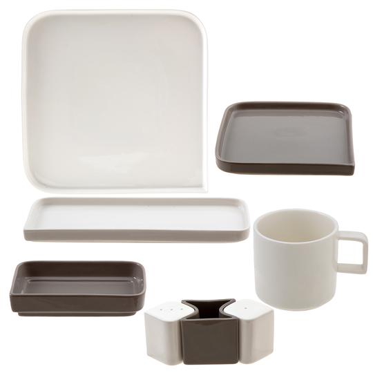 Jumbo Quadro White 27 Piece Breakfast Set for 6 People