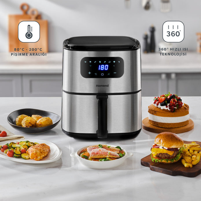 Homend Airfrday 2503H 8 Farklı Program Dokunmatik Ekran 4,2 Litre Smart Airfryer (Wi-Fi ile Kontrol)