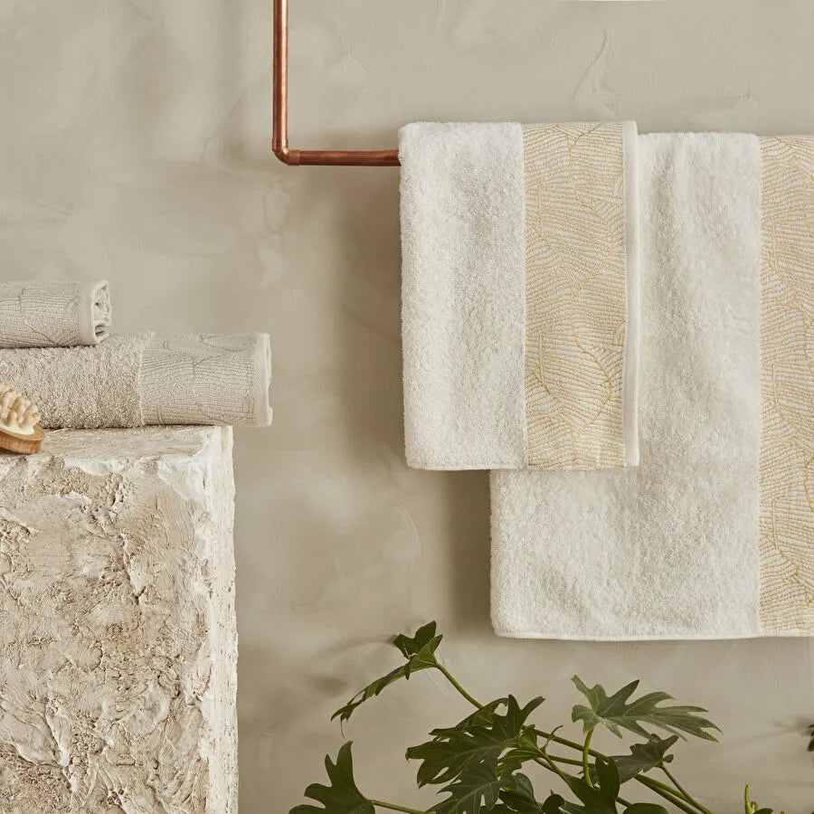 Karaca Home Edna 4 Parça Banyo/Baş Havlusu Hamam Seti Offwhite Bej