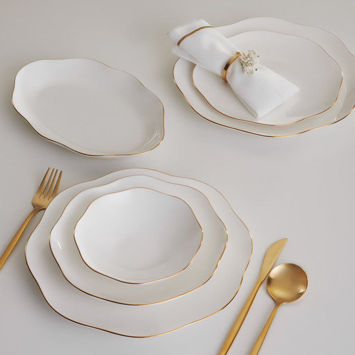 Karaca Streamline Cyrus Fine Bone 59 Pieces Dinner Set for 12 People Gold