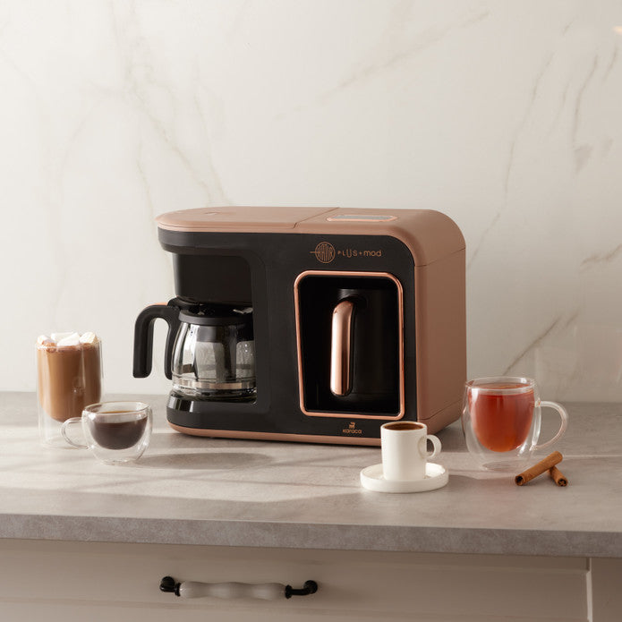 Karaca Hatır Plus 5 ın 1 Essential Közde Türk Kahvesi, Sütlü Türk Kahvesi, Sütlü İçecek Hazırlama, Filtre Kahve ve Çay Demleme Makinesi Rosie Brown 10 Fincan İçecek Hazırlama Kapasiteli Bol Köpüklü