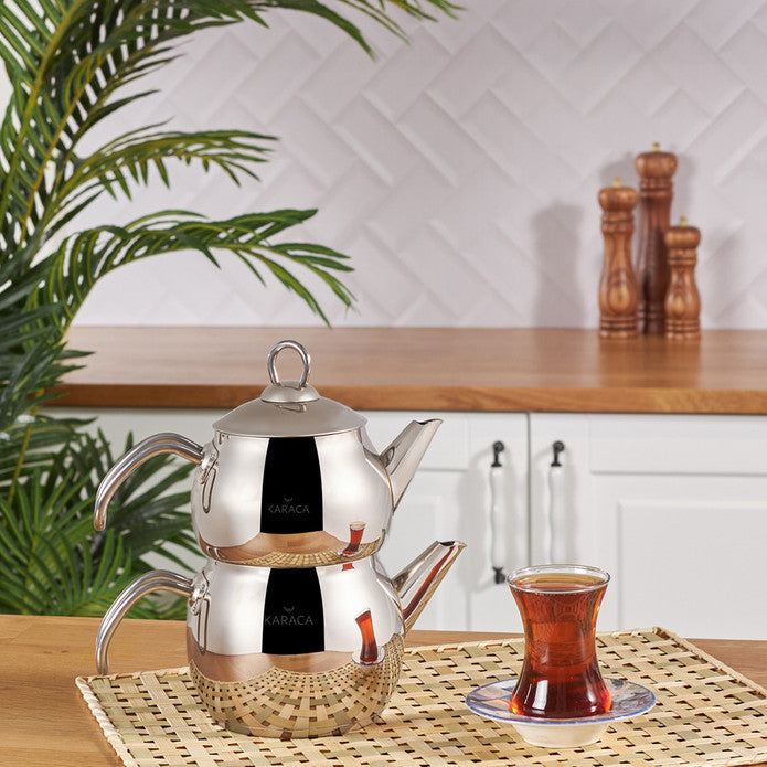 Karaca Adelya Mini Size Metal Teapot Set with Induction Base 