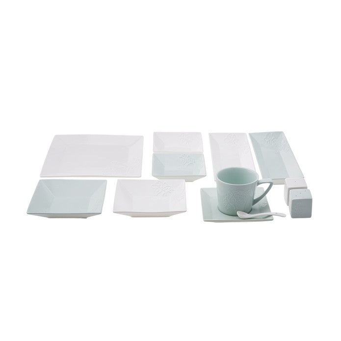 Karaca Trend Emboss Porcelain 32 Pieces Breakfast/Serving Set for 6 Persons Green