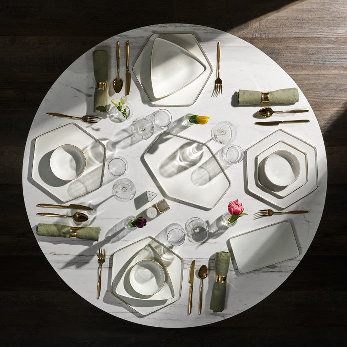 Karaca Streamline Geo New Bone 59 Piece Dinner Set for 12 People Gold