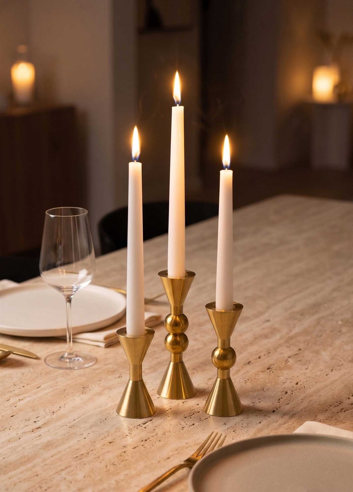 The Mia Brass Pirinç Konik Şamdan 3 Parça Set