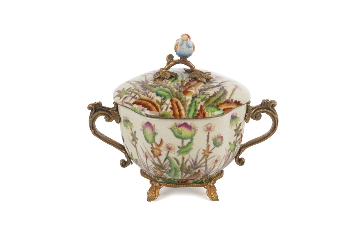 Mikasa Moor Krem Çiçekli Antik Kuş Kapaklı Dekoratif Kutu 25x21cm
