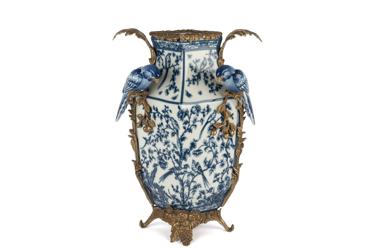 Mikasa Moor Mavi Bronz Kuşlu Vazo 30x18x43cm