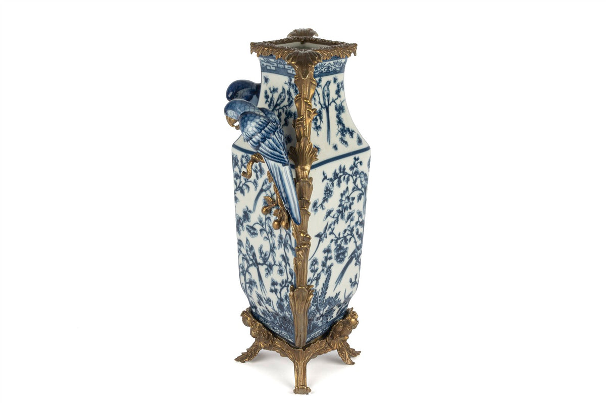 Mikasa Moor Mavi Bronz Kuşlu Vazo 30x18x43cm