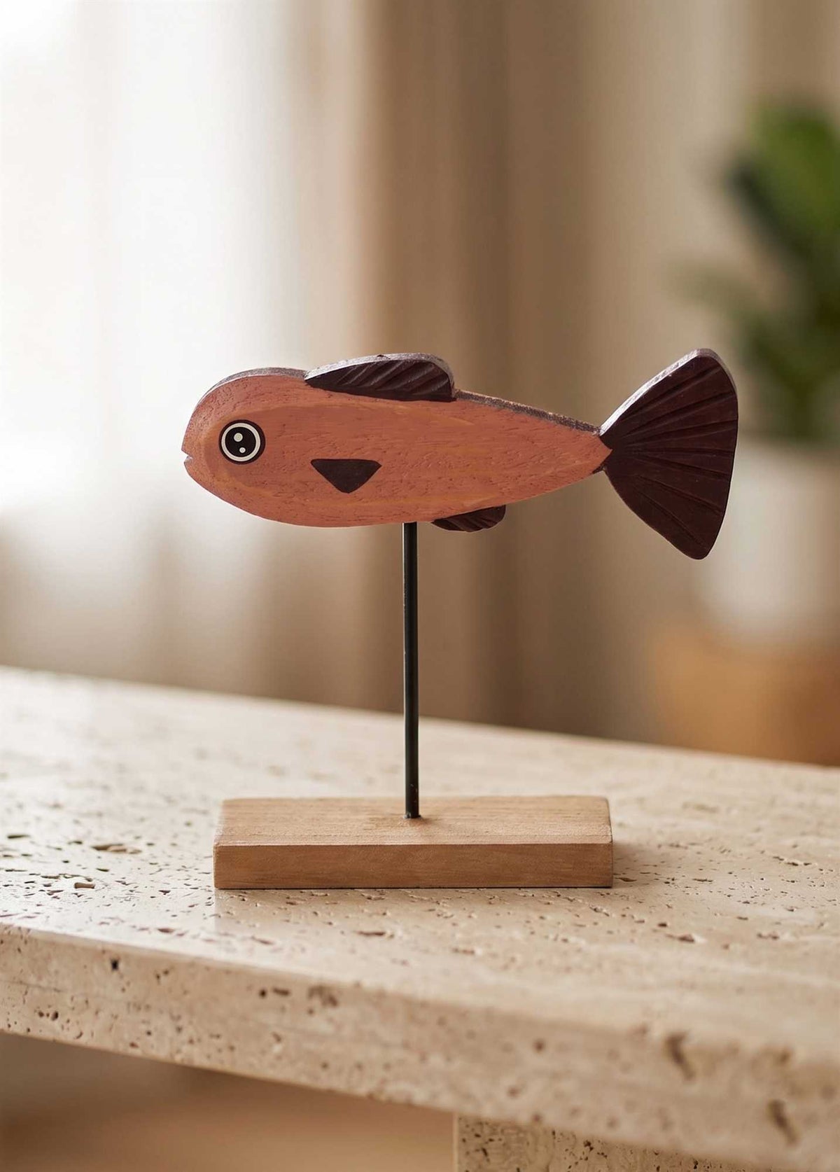The Mia Retro Ahşap Balık Figürlü Masaüstü Obje 14 cm