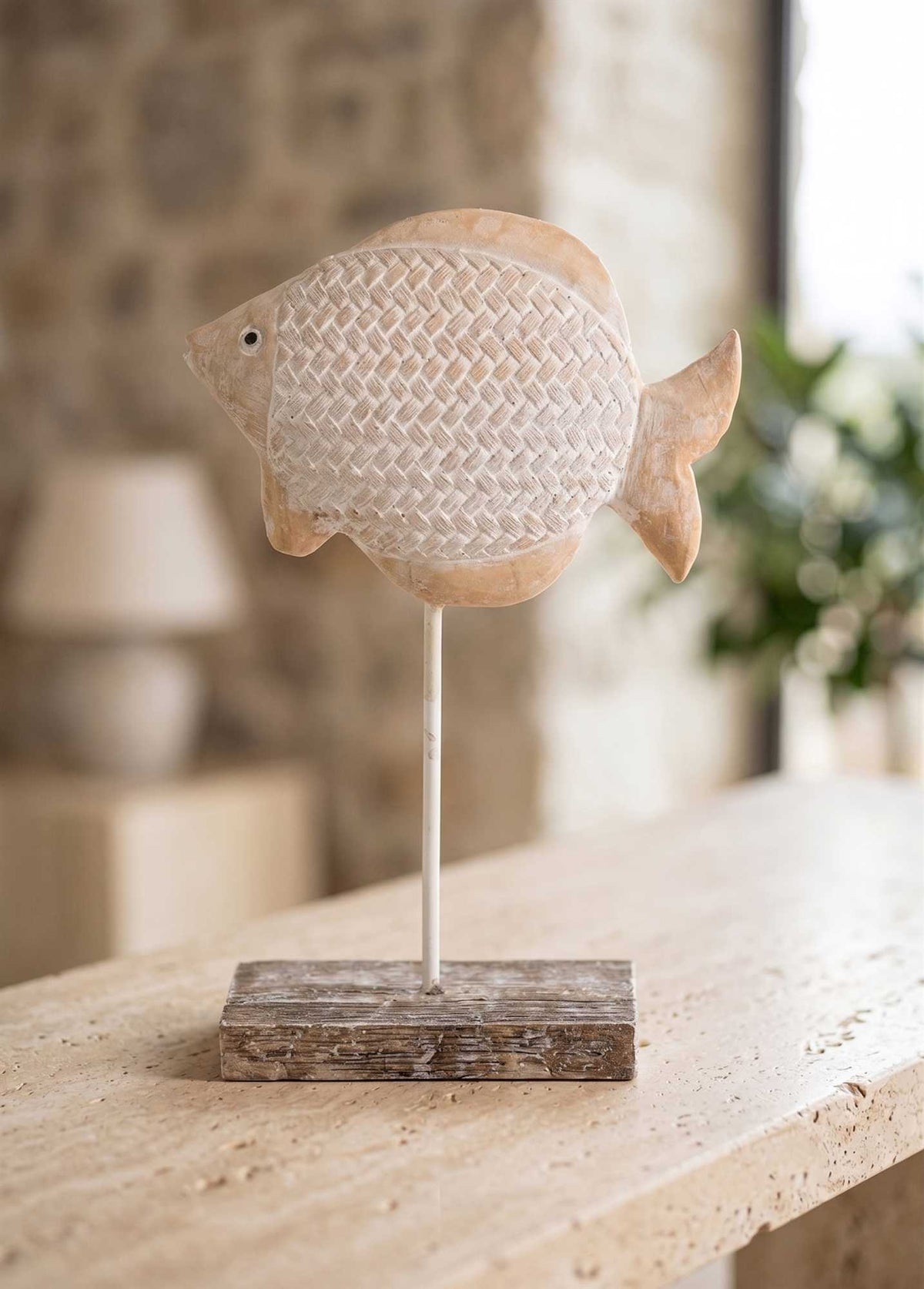 The Mia Retro Marin Hasır Desenli Balık Obje 35 cm