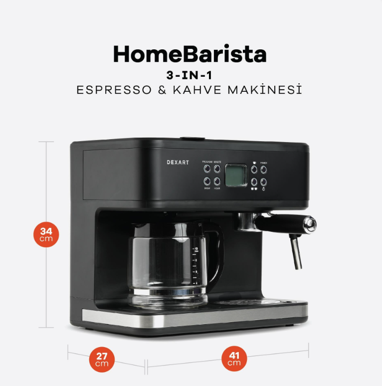 Dexart HomeBarista 3-in-1 Filtre Kahve & Espresso Makinesi