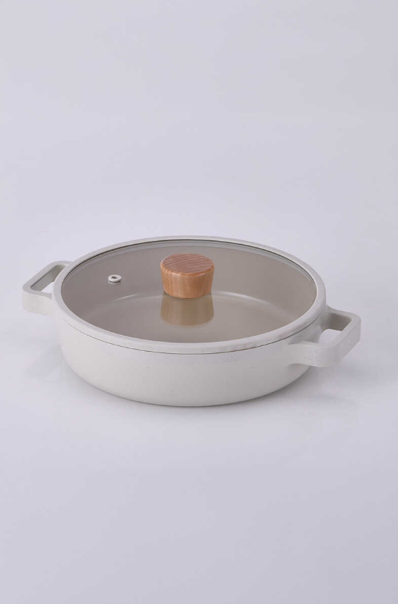 FİKA ALUMINUM SHALLOW POT WITH GLASS LID 26CM BEIGE