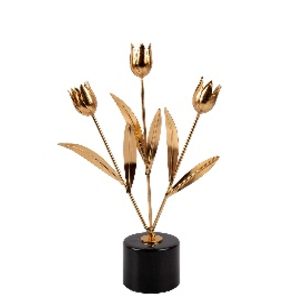 Flower object with Gold Metal Marble Pedestal