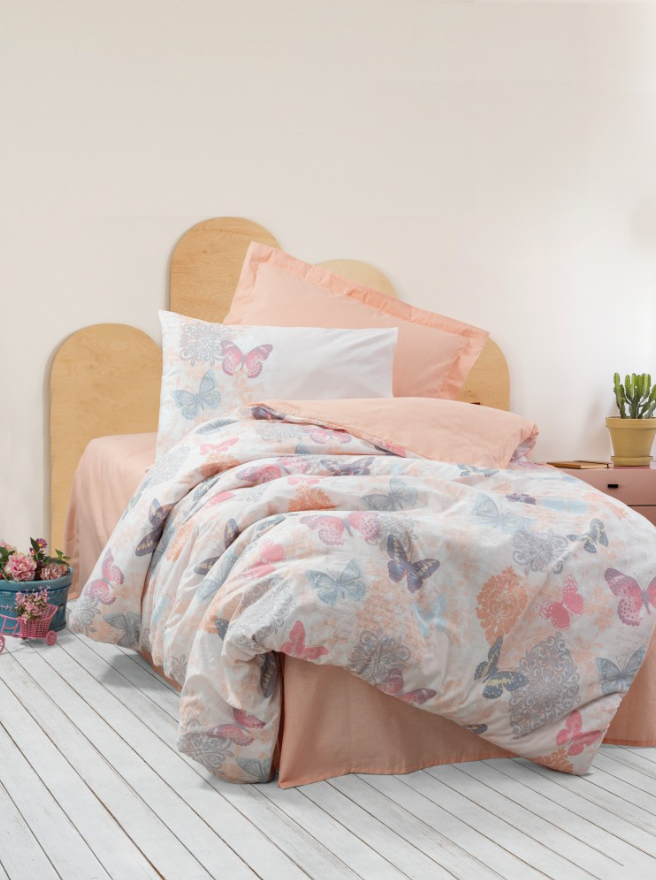 Young Room Single Duvet Cover Set with Elastic Sheets Kimela Pink