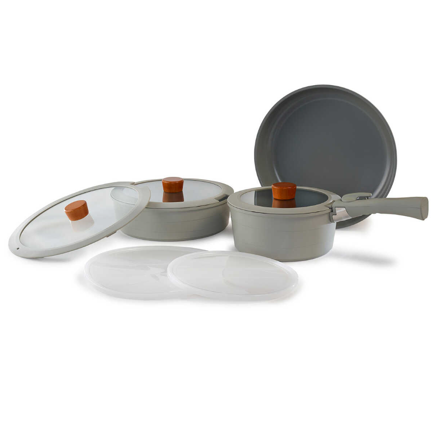 Neoflam Midas Gray 9-Piece Nesting Pots and Pans Set with Detachable Handle