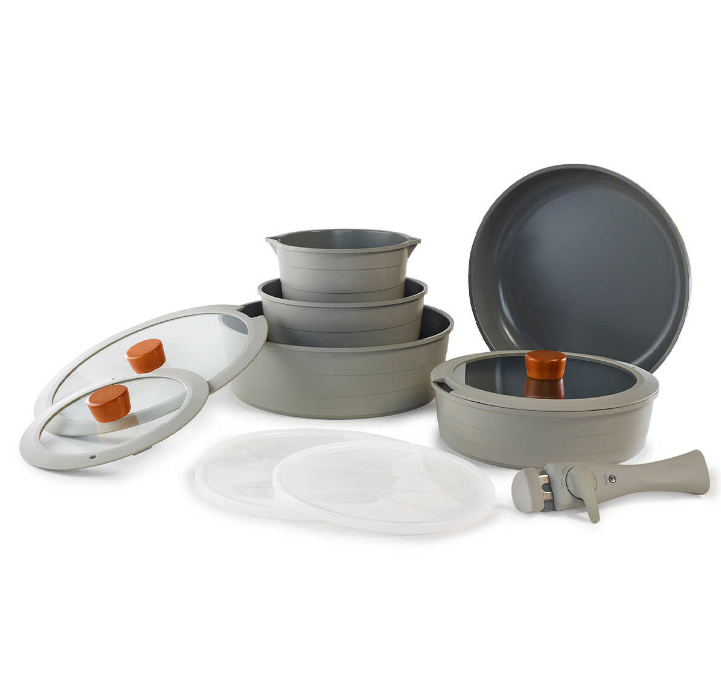 Neoflam Midas Gray 11 Piece Nesting Pots and Pans Set with Detachable Handle