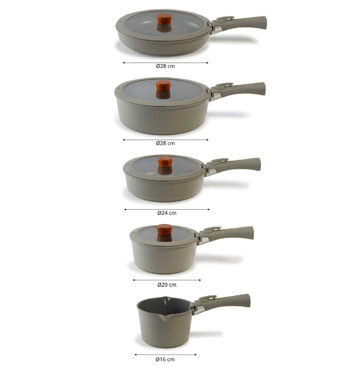 Neoflam Midas Gray 11 Piece Nesting Pots and Pans Set with Detachable Handle