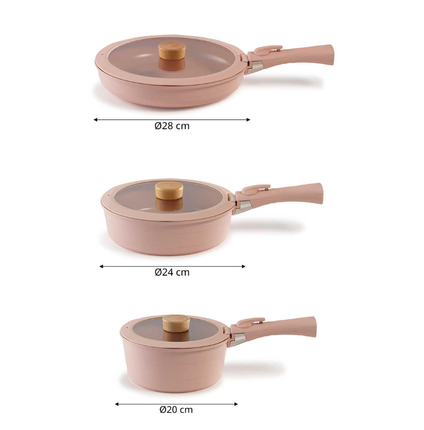 Neoflam Midas Pink 9-Piece Nesting Pots and Pans Set with Detachable Handle