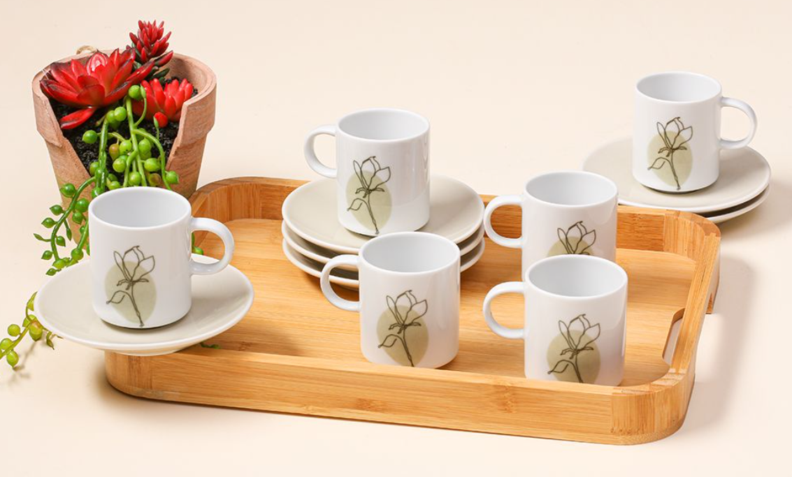 Porland Alyssa Beige Coffee Set for 6 People 90cc