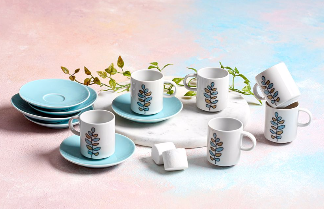 Porland Wisteria Turquoise 6 Person Coffee Set 90cc