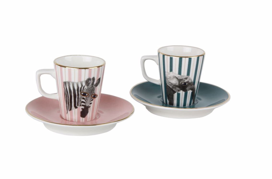 Porland Wild Life Zebra-Elephant Coffee Set for 2 People 80cc