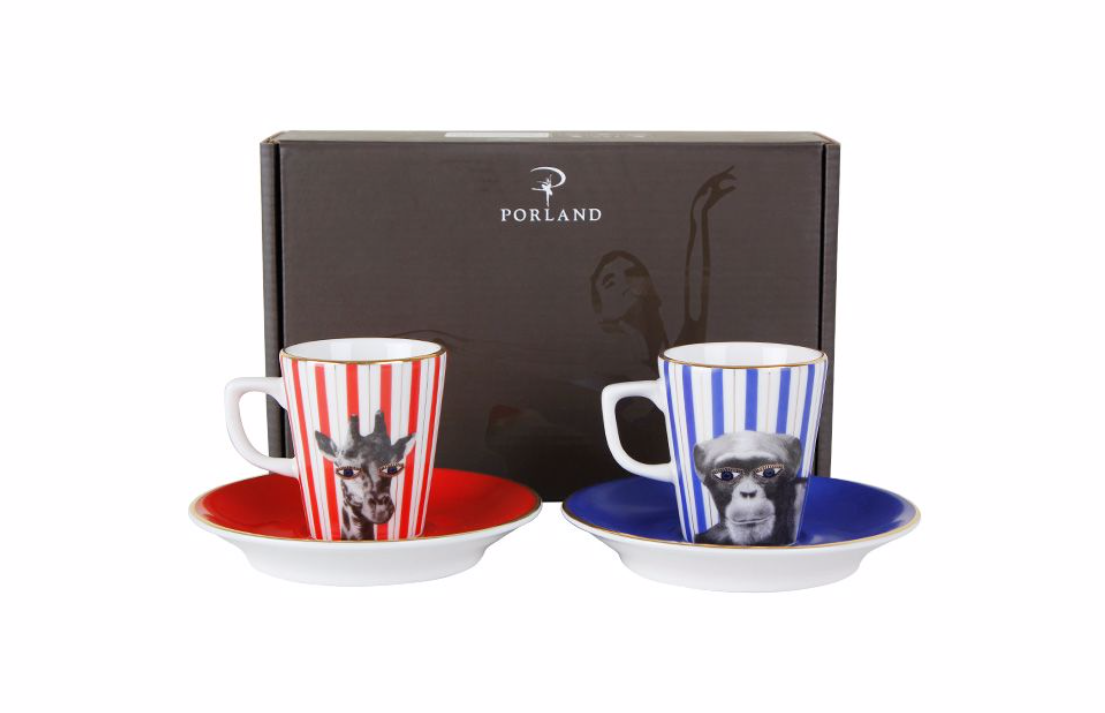 Porland Wild Life Monkey-Giraffe Coffee Set for 2 People 80cc