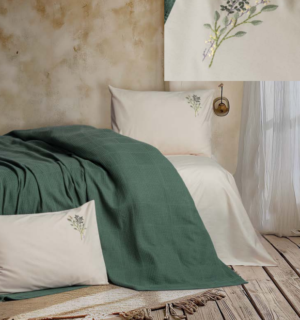 COTTON BOX SPIN PIKE SET SOPHIA GREEN DOUBLE FITTED SHEET