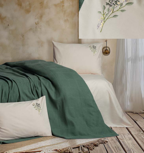 Cotton Box Spin Single Duvet Cover Sophia Green Fitted Bed Sheet