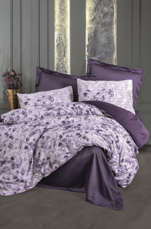 Cotton Box Satin Double Duvet Cover Set Willow Purple