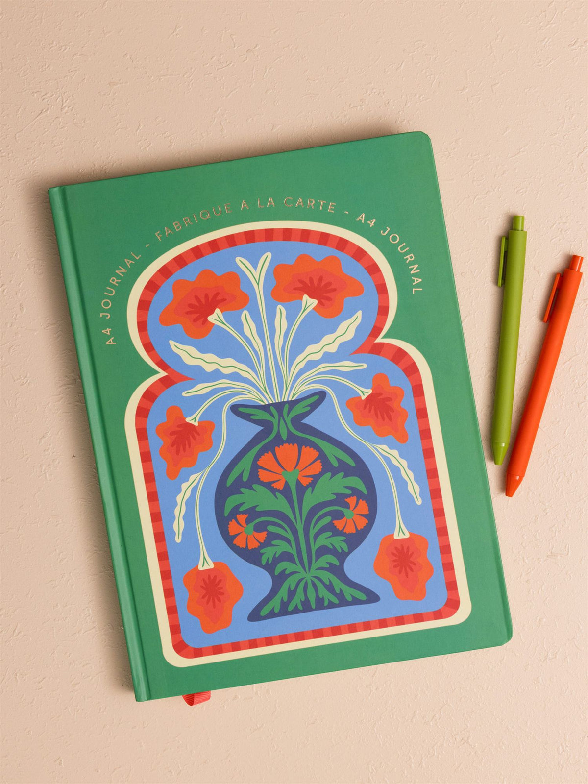 The Mia Retro Çiçek Motifli Defter Yeşil 21 x 30 cm