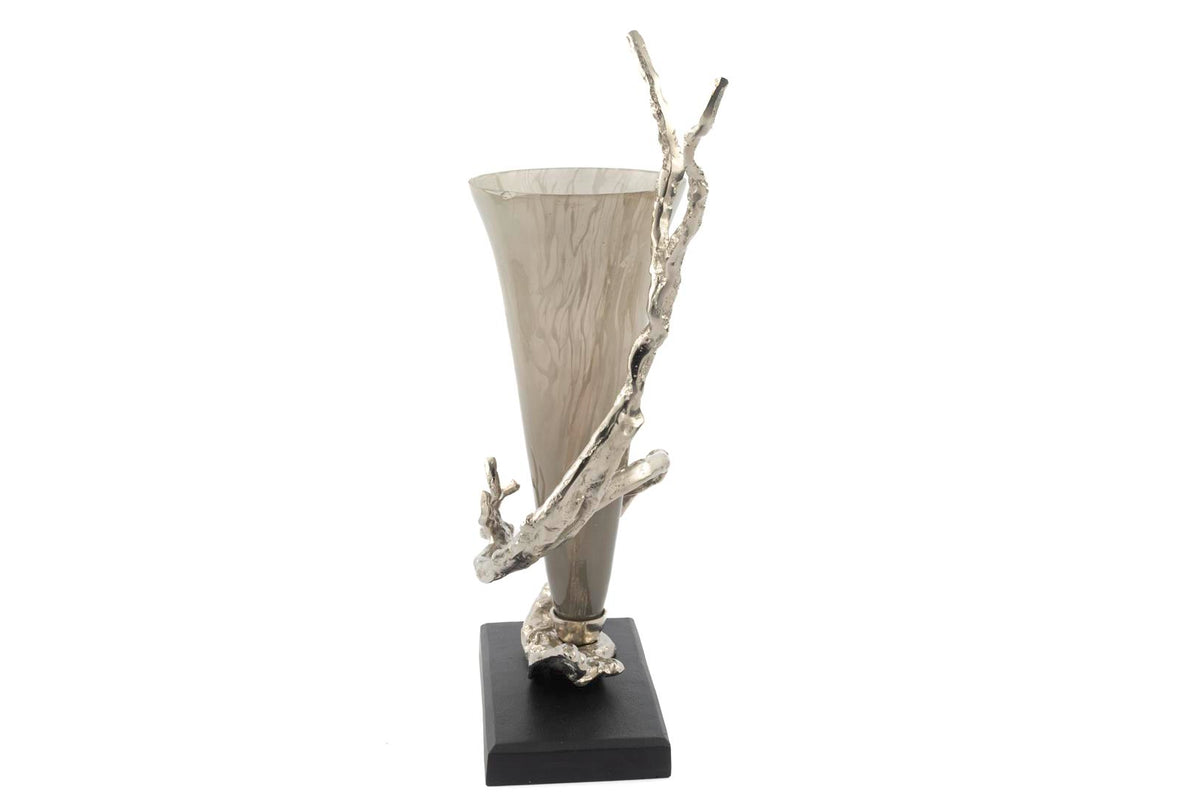 Mikasa Moor Curly Gümüş Metalli Cam Vazo 26x14x57cm