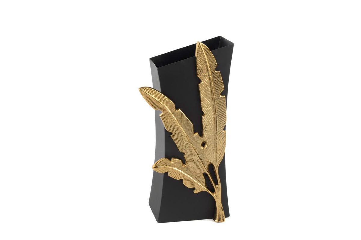 Mikasa Moor Siyah Gold Palmiyeli Metal Vazo 18x14x39cm