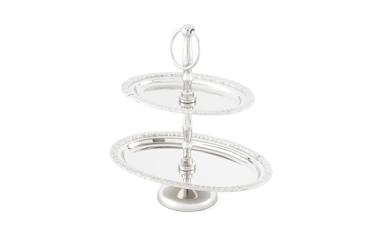 Mikasa Moor Silver 2Katlı Gongol Çiçek İşlemeli Sunumluk 24x16x25cm