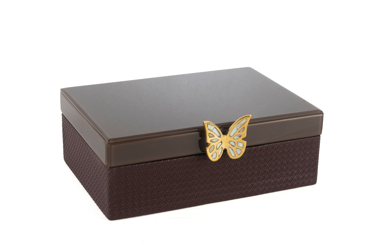 Mikasa Moor Acı Kahve Gold Kelebek Figürlü Deri Kutu 30x23x12cm
