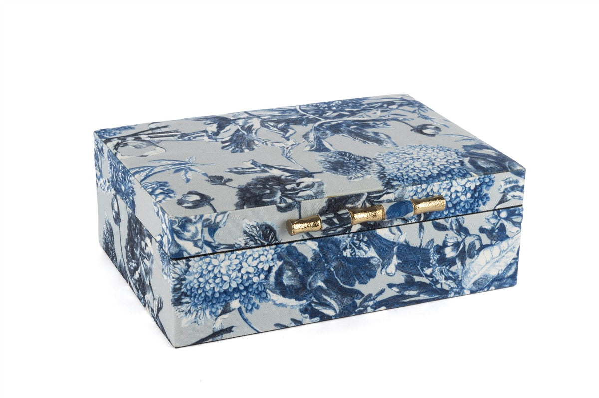 Mikasa Moor Lacivert Çiçek Kumaşlı Gold Kulplu Kutu 30x22x11cm
