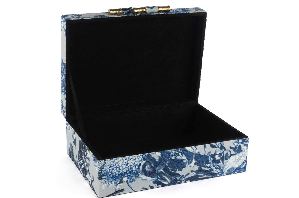 Mikasa Moor Lacivert Çiçek Kumaşlı Gold Kulplu Kutu 30x22x11cm