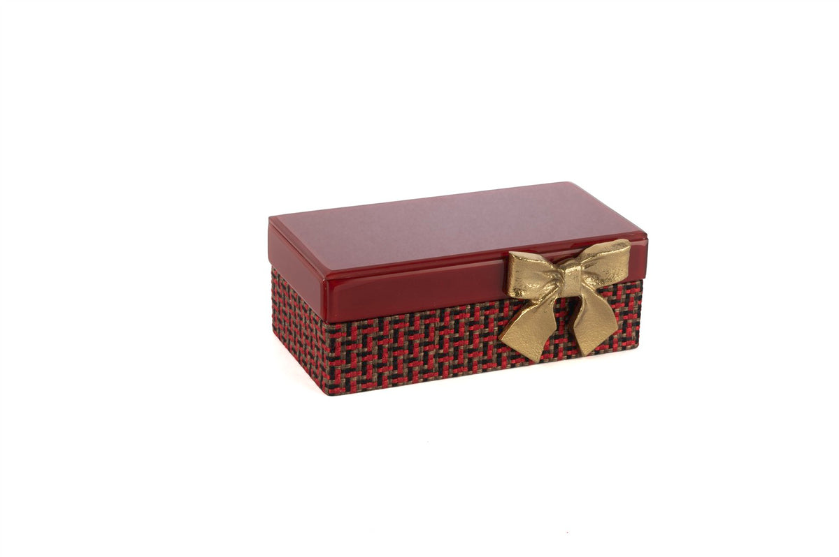 Mikasa Moor Kırmızı Gold Fiyonklu Kumaş Cam Kutu 21x12x8cm