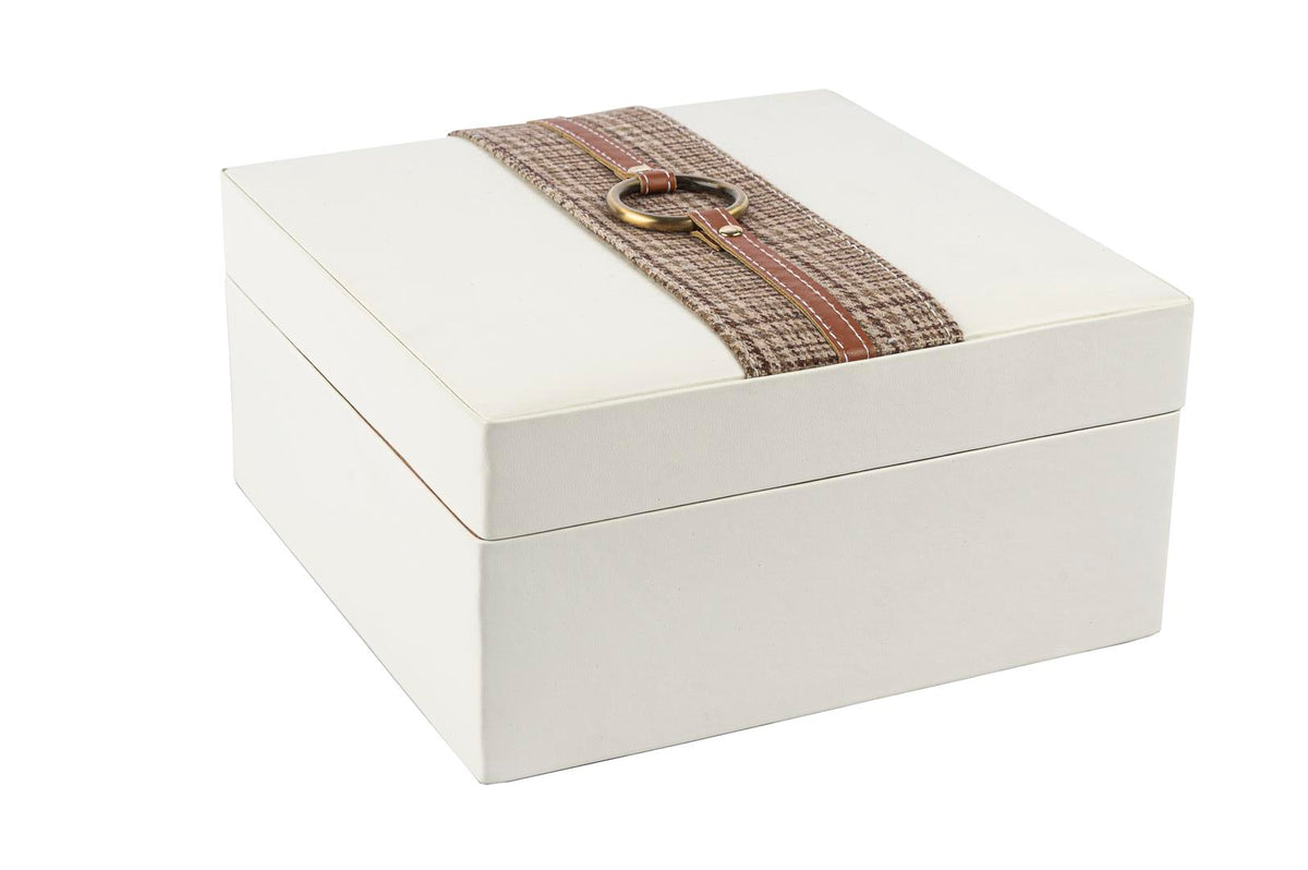 Mikasa Moor Beyaz Ekose Deri Takı Kutusu 22x22x11cm