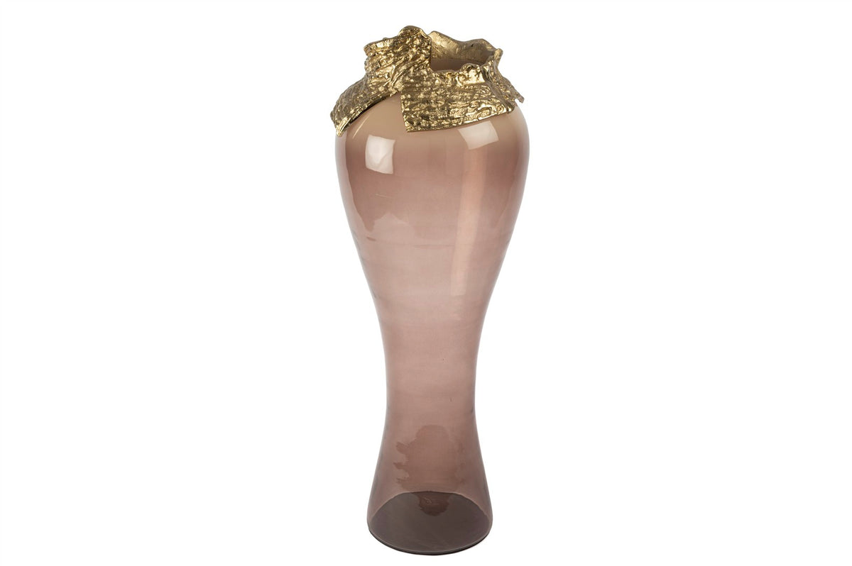 Mikasa Moor Kahverengi Saydam Cam Gold Detaylı Vazo 73x27cm