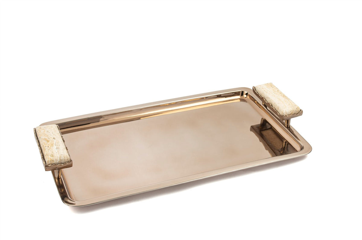 Mikasa Moor Bronz Traverten Mermer Kulplu Tepsi 52x30x7cm