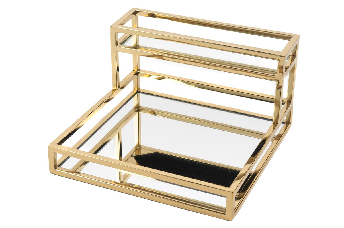 Mikasa Moor Gold Metal 2Katlı Aynalı Sunum Tepsisi 30x30x17cm