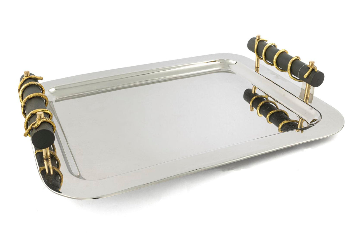 Mikasa Moor Branch Ahşap Kulplu Metal Tepsi 44x34x7cm