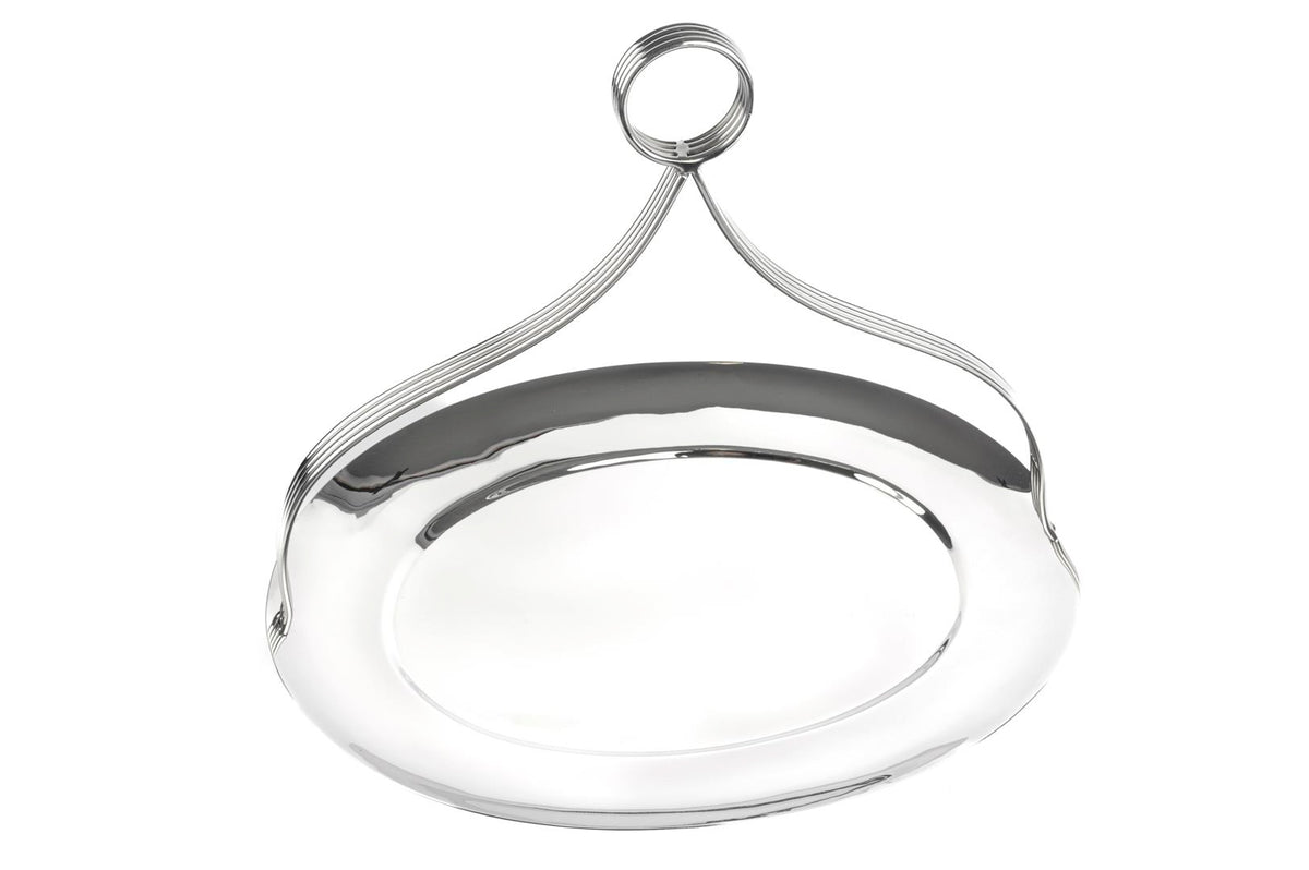 Mikasa Moor Gümüş Oval Kulplu Metal Tepsi 38x28x30cm
