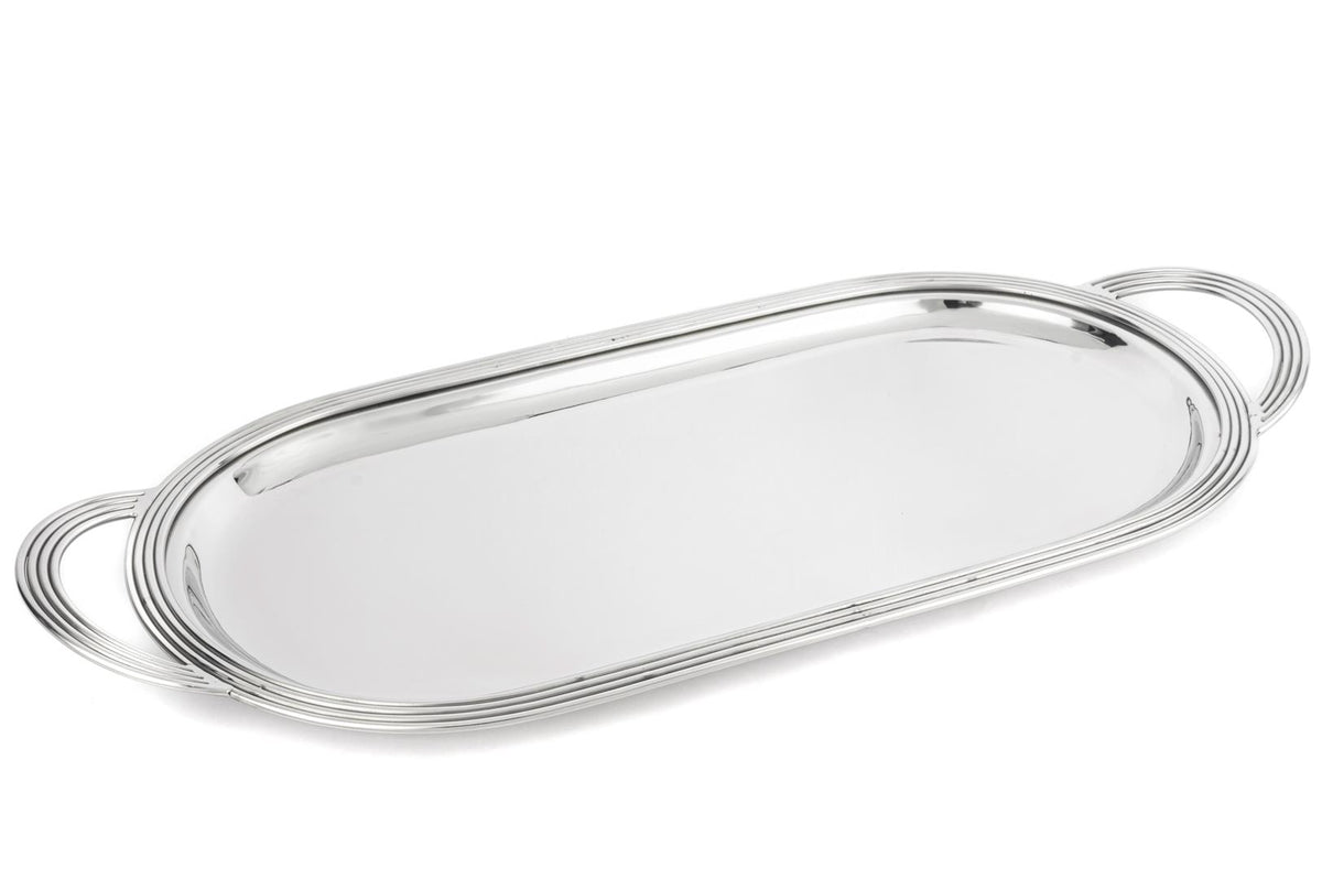 Mikasa Moor Gümüş Oval Kulplu Metal Tepsi 58x26cm