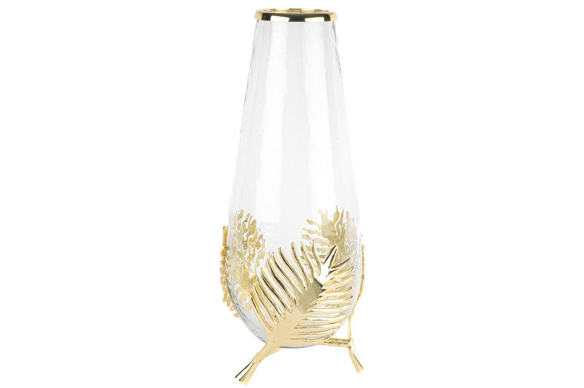 Mikasa Moor Gold Metal Yapraklı Cam Vazo 17x42cm
